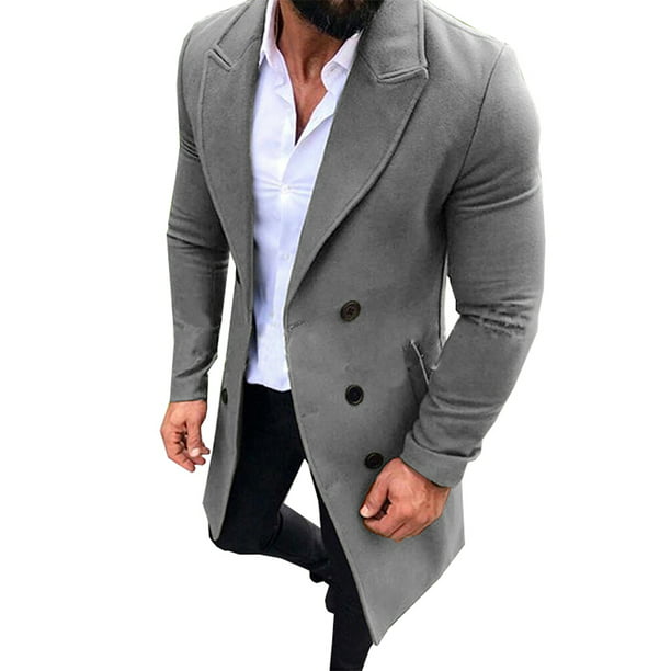 Dacawin Men Winter Warm Jacket Comfort Slim Long Trench Button Zipper Coat Overcoat 